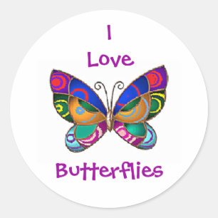 J'adore les papillons Stickers ronds