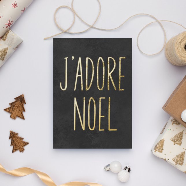 J'adore Noel Gold And Black Minimalist Christmas Foil Holiday Postcard (Creator Uploaded)