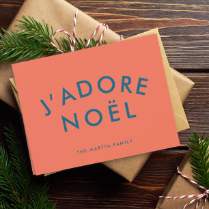 J'adore Noel Modern Love Christmas Red and Navy Holiday Card
