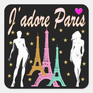 J'ADORE PARIS EIFFEL TOWER DESIGN SQUARE STICKER