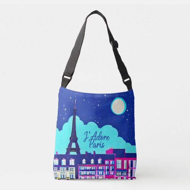 J'adore Paris - Fantasy Paris Under a Full Moon  Crossbody Bag (Front)