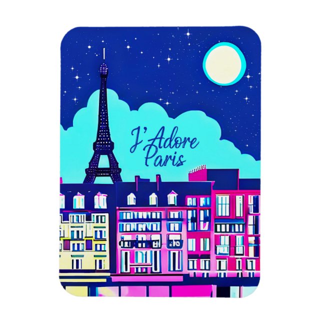 J'adore Paris - Fantasy Paris Under a Full Moon  Magnet (Vertical)