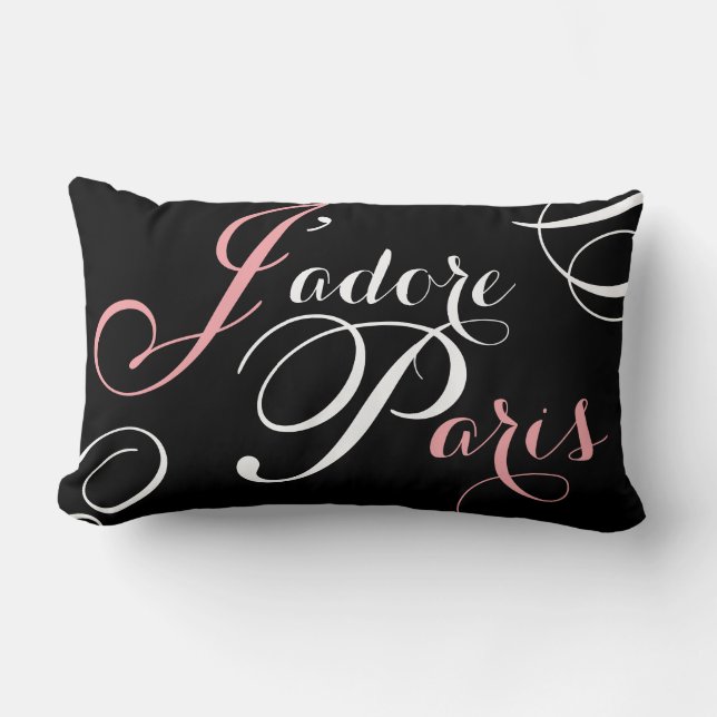 J'adore Paris I Love Paris Black Pink Pillow (Front)