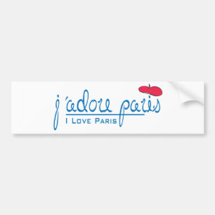 j'adore Paris (I love Paris) with red beret Bumper Sticker