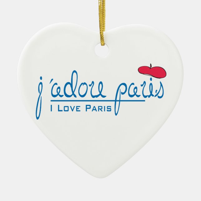 j'adore Paris (I love Paris) with red beret Ceramic Ornament (Front)