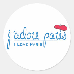 j'adore Paris (I love Paris) with red beret Classic Round Sticker