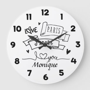 J'Adore Paris I Love You Paris Large Clock