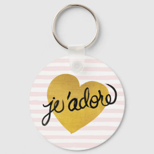 J'adore Quote Black & Gold Heart Keychain