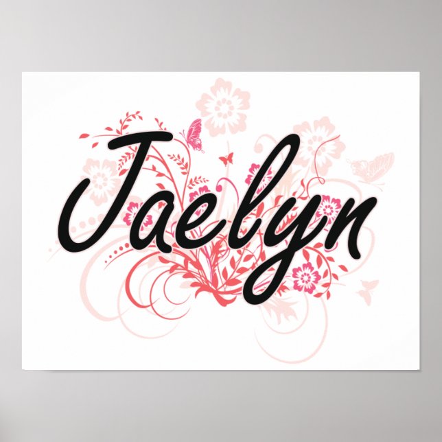Jaelyn Artistic Name Design with Flowers Poster (Front)