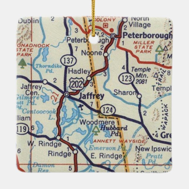Jaffrey NH Vintage Map Ceramic Ornament (Back)