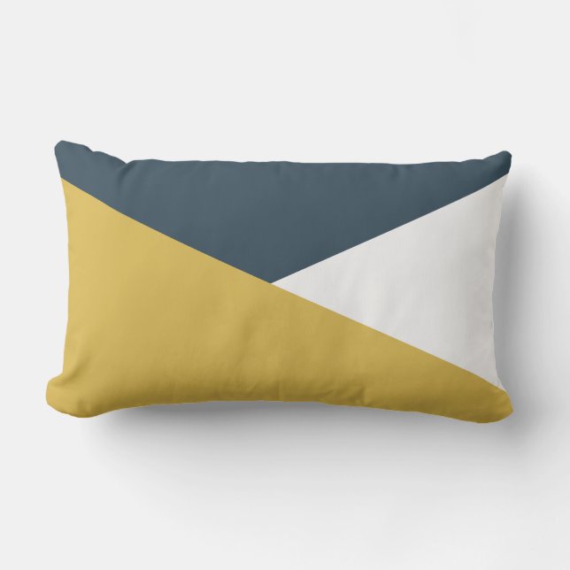 Jag Minimalist Angled Colour Block Mustard Navy Lumbar Pillow (Front)