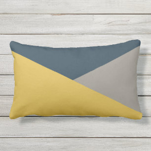 Jag Minimalist Colour Block Mustard Navy Grey Lumbar Pillow