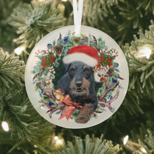 Jagdterrier,Merry Christmas Glass Ornament
