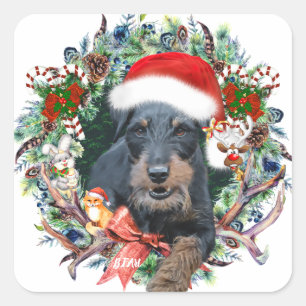 Jagdterrier,Merry Christmas Square Sticker