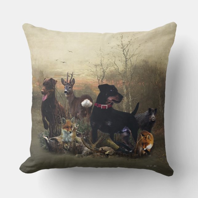 Jagdterrier -  versatile hunting dog    throw pillow (Front)