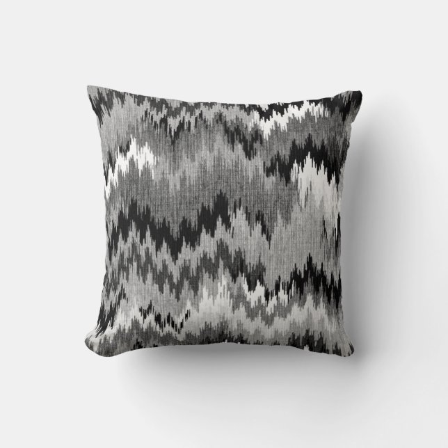 Jagged Chevron Ikat | black white grey Throw Pillow (Front)