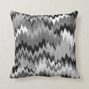 Jagged Chevron Ikat   black white grey Throw Pillow