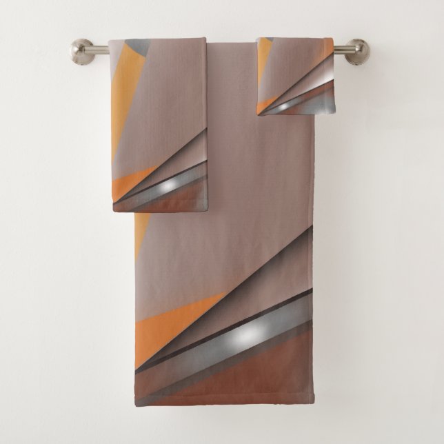 Jagged Edge Concentric Earth Tone Ombre Art Bath Towel Set (Insitu)