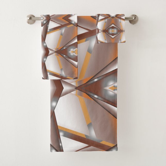 Jagged Edge Concentric Earth Tone Ombre Art Bath Towel Set (Insitu)