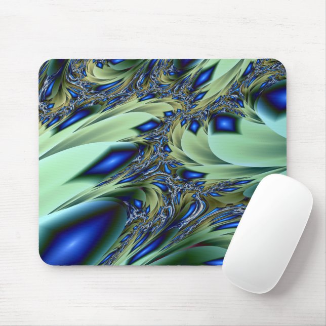 Jagged | Green and Blue Fractal Art Mouse Pad (With Mouse)
