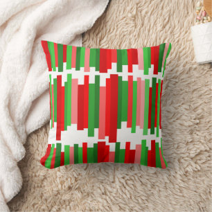 Jagged Lines – Red and Green   Throw Pillow