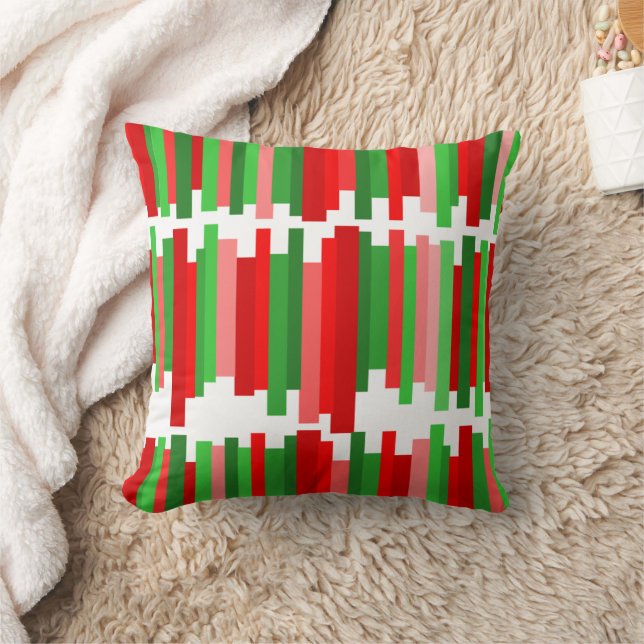 Jagged Lines – Red and Green   Throw Pillow (Blanket)