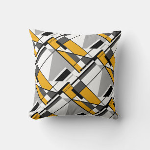 Jagged Mobile-like Gold Grey Black Slanted Mosaics Throw Pillow