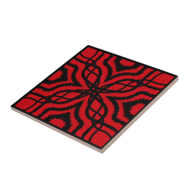 Jagged Paint Splatter Mirrored Lines Black On Red  Tile (Side)