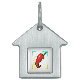 Jagged red pepper yellow blue frame pet name tag