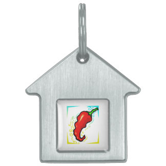Jagged red pepper yellow blue frame pet name tag