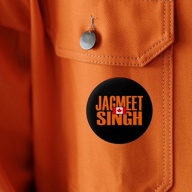 Jagmeet Singh Orange Block Text Canadian Flag 2 Inch Round Button (Creator Uploaded)