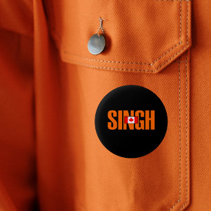 Jagmeet Singh Orange Bold Text Canadian Flag Color 2 Inch Round Button
