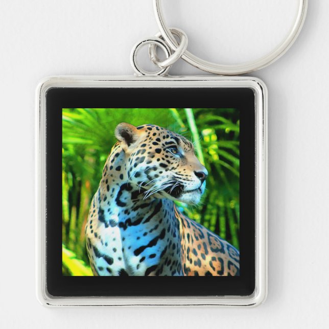 Jaguar Among the Trees Ceramic Tile Keychain (Front)