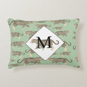 Jaguar Animal Pattern Initial Monogram  Accent Pillow