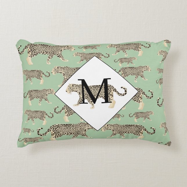 Jaguar Animal Pattern Initial Monogram  Accent Pillow (Front)