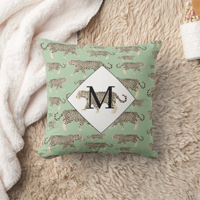 Jaguar Animal Pattern Initial Monogram Throw Pillow (Blanket)