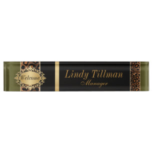 Jaguar Animal Print with Olive Green Nameplate