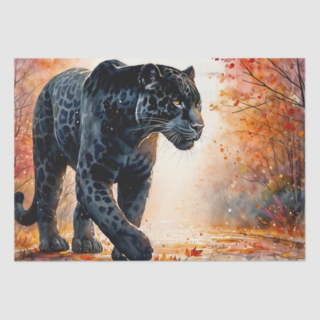 Jaguar Autumn Watercolor Tissue Paper (Front)