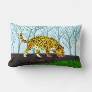 Jaguar Big Cat Jungle Painting Lumbar Pillow