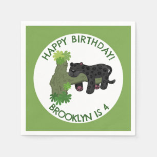 Jaguar black panther personalized cartoon birthday napkin
