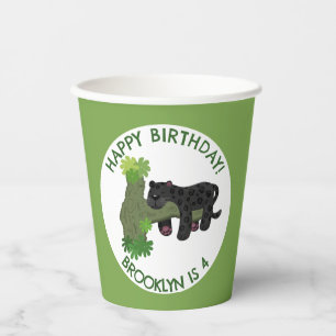 Jaguar black panther personalized cartoon birthday paper cups
