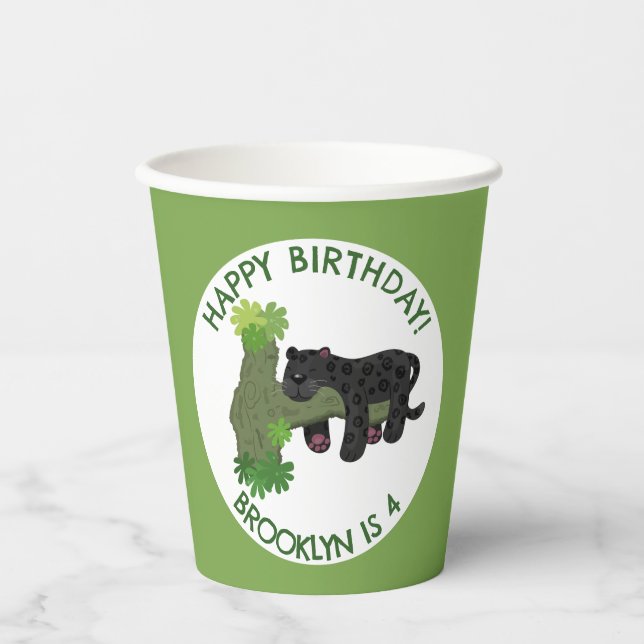 Jaguar black panther personalized cartoon birthday paper cups (Front)