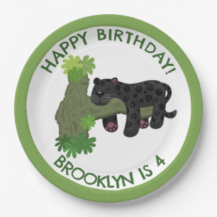 Jaguar black panther personalized cartoon birthday paper plate