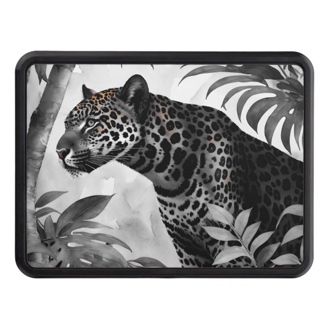 Jaguar Botanical Black and White Sketch Trailer Hitch Cover (Front)