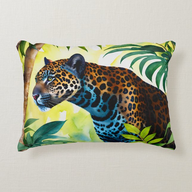 Jaguar Botanical Forest Jungle Accent Pillow (Front)