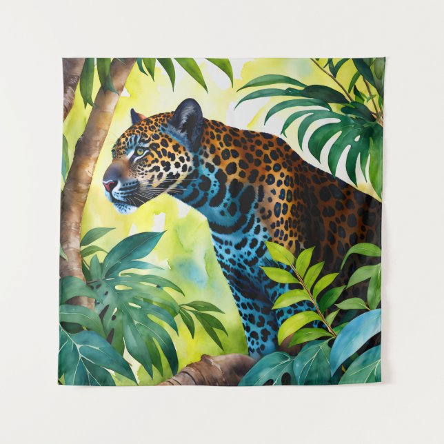 Jaguar Botanical Forest Jungle Tapestry (Front)