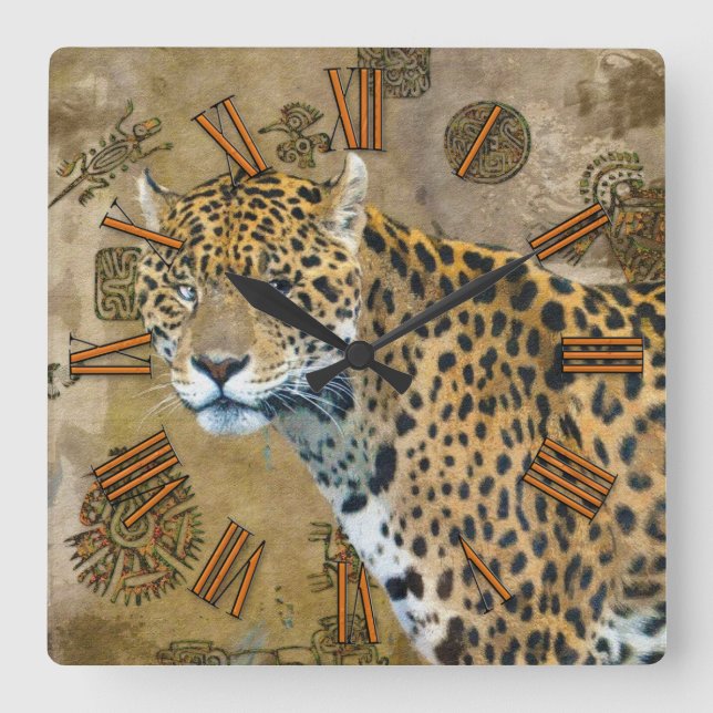Jaguar et horloge murale maya de faune de ruines (Recto)