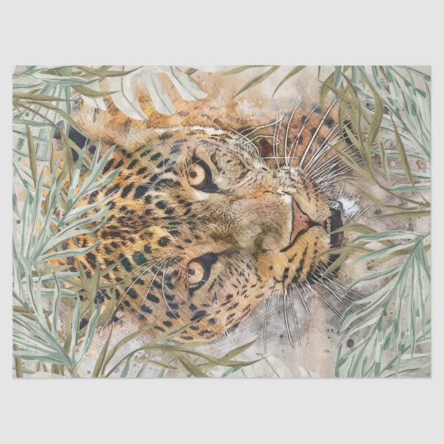 Jaguar Feline Wild Cat Tropical Artwork Decoupage Tissue Paper (Front)