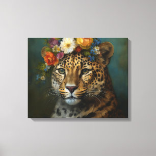 Jaguar flowers canvas print