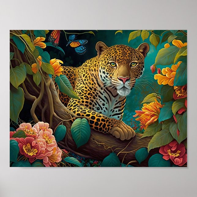Jaguar in rain forest poster (Front)